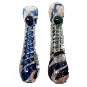 3" Silver Fumed Coil Dicro Art Chillum Hand Pipe - (Pack of 2) [RKP289]
